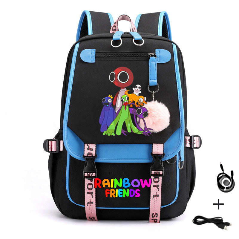 Rainbow Friends Waterproof Backpack School Notebook Travel Bags USB Charging