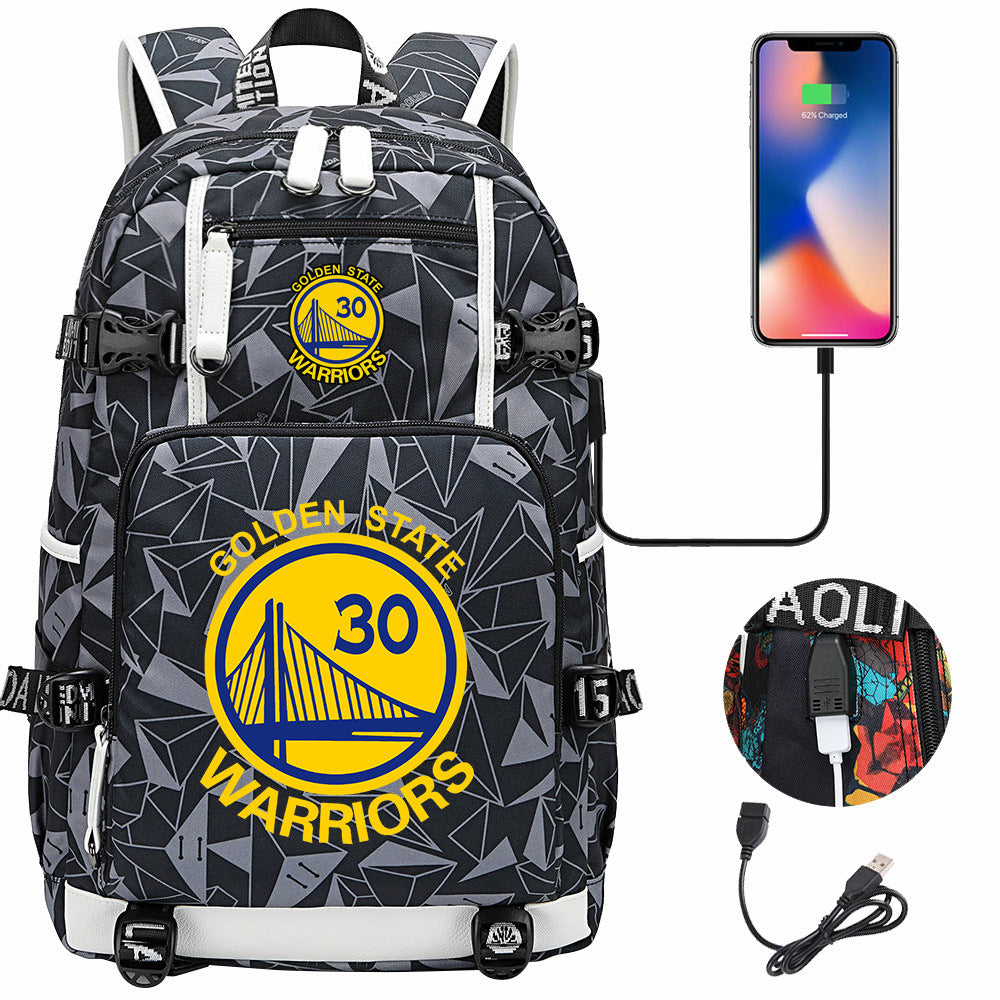 Golden State Basketball Curry Warrior USB Charging Backpack School Notebook Travel Bags