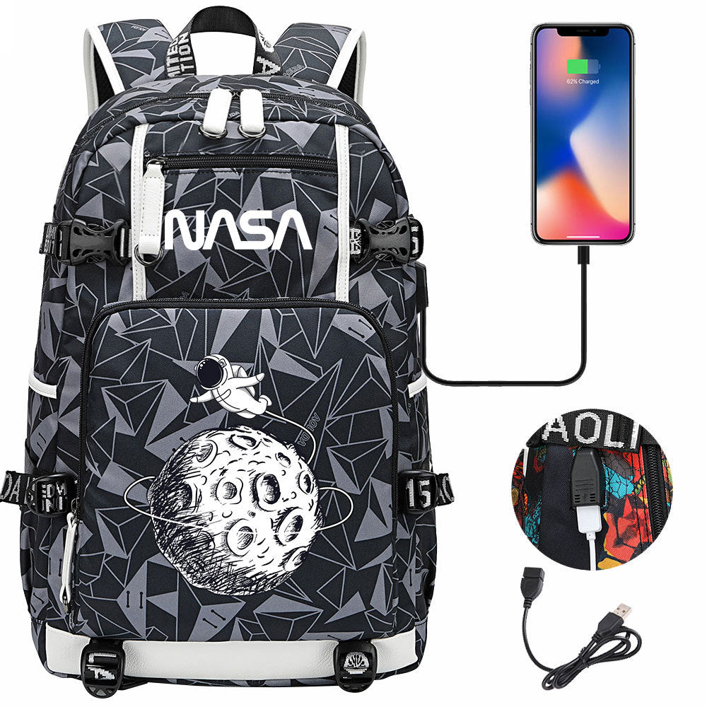 Nasa Space USB Charging Backpack School Notebook Travel Bags