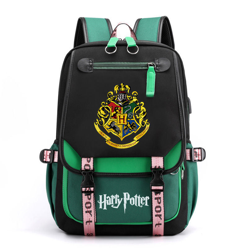 Gryffindor Slytherin Ravenclaw Hufflepuff Waterproof Backpack School Notebook Travel Bags USB Charging