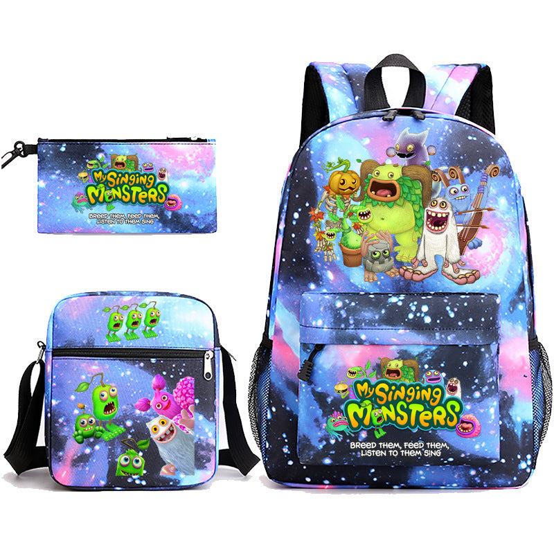 My Sing Monsters Printed Schoolbag Backpack Shoulder Bag Pencil Bag 3pcs set for Kids Students