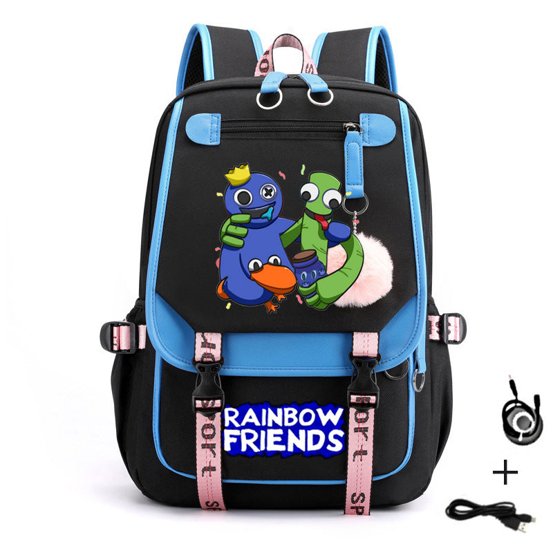 Rainbow Friends Waterproof Backpack School Notebook Travel Bags USB Charging