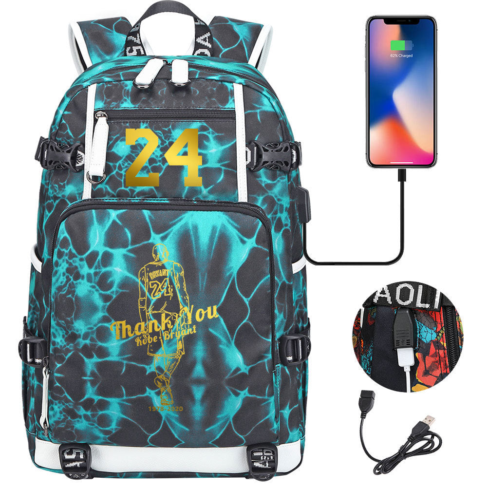 Kobe Basketball Black Mamba  USB Charging Backpack School Notebook Travel Bags