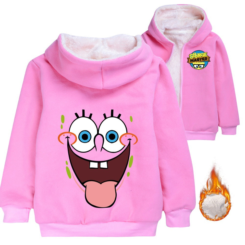 SpongeBob SquarePants Sherpa Lined Hoodie Fleece Sweatshirt Full Zip Hooded Jacket for Kids