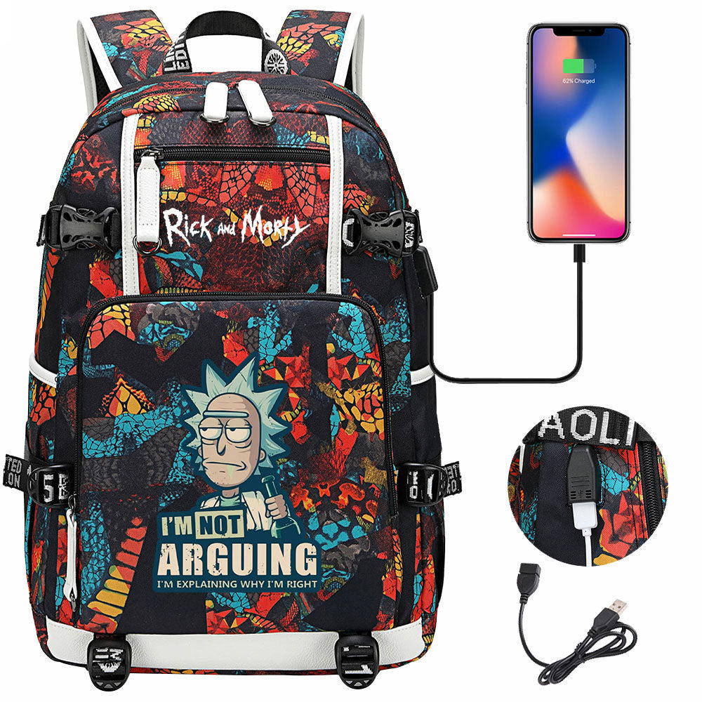 Rick And Morty USB Charging Backpack School Notebook Travel Bags