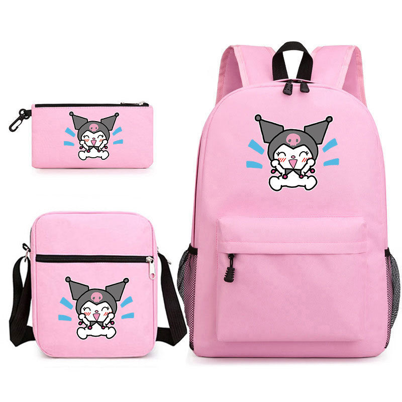 Kuromi Printed Schoolbag Backpack Shoulder Bag Pencil Bag 3pcs set for Kids Students