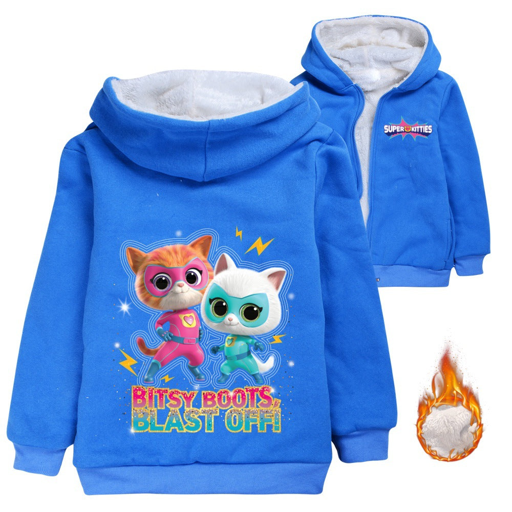 Super Kitties Sherpa Lined Hoodie Fleece Sweatshirt Full Zip Hooded Jacket for Kids