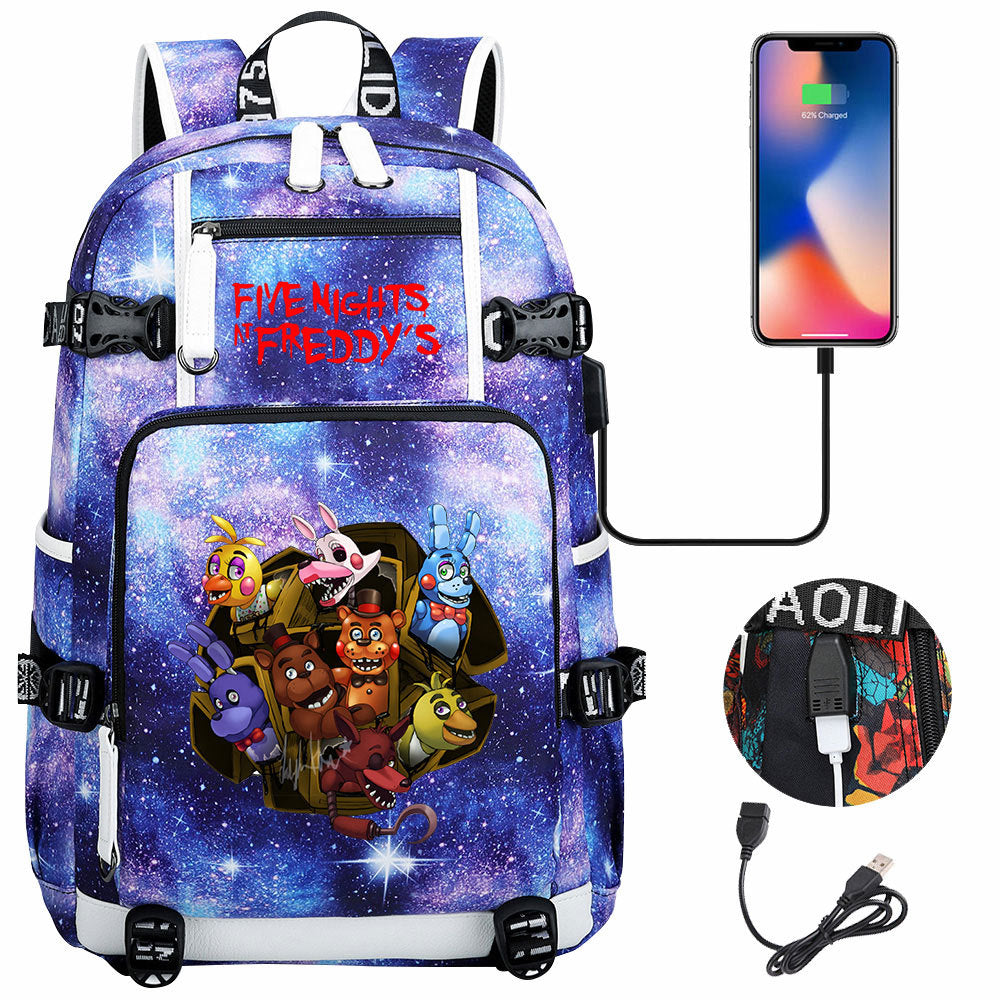 Five Nights At Freddys USB Charging Backpack School Notebook Travel Bags