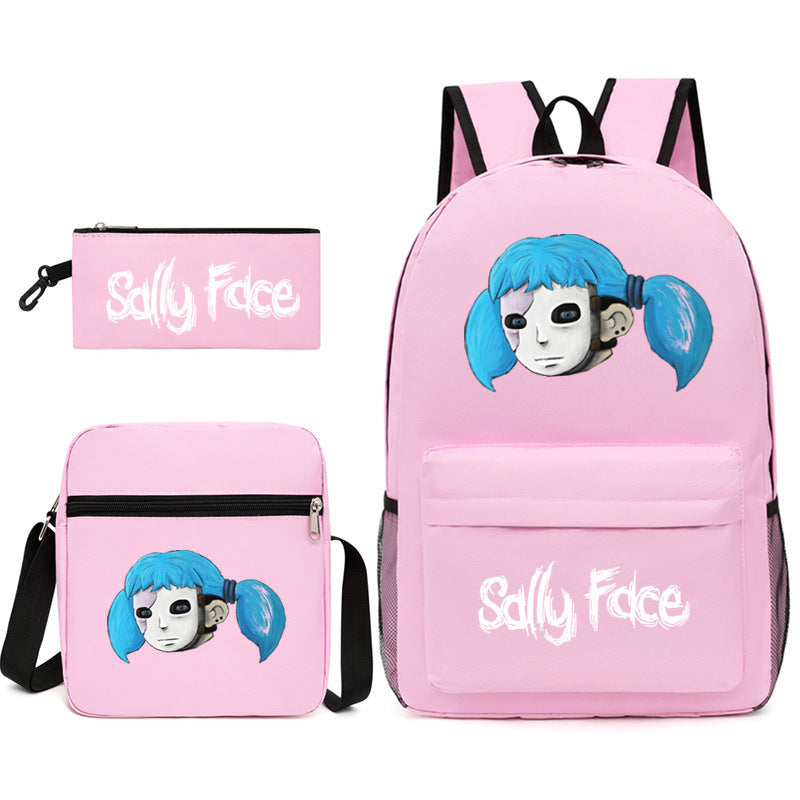 Sally Face Printed Schoolbag Backpack Shoulder Bag Pencil Bag 3pcs set for Kids Students