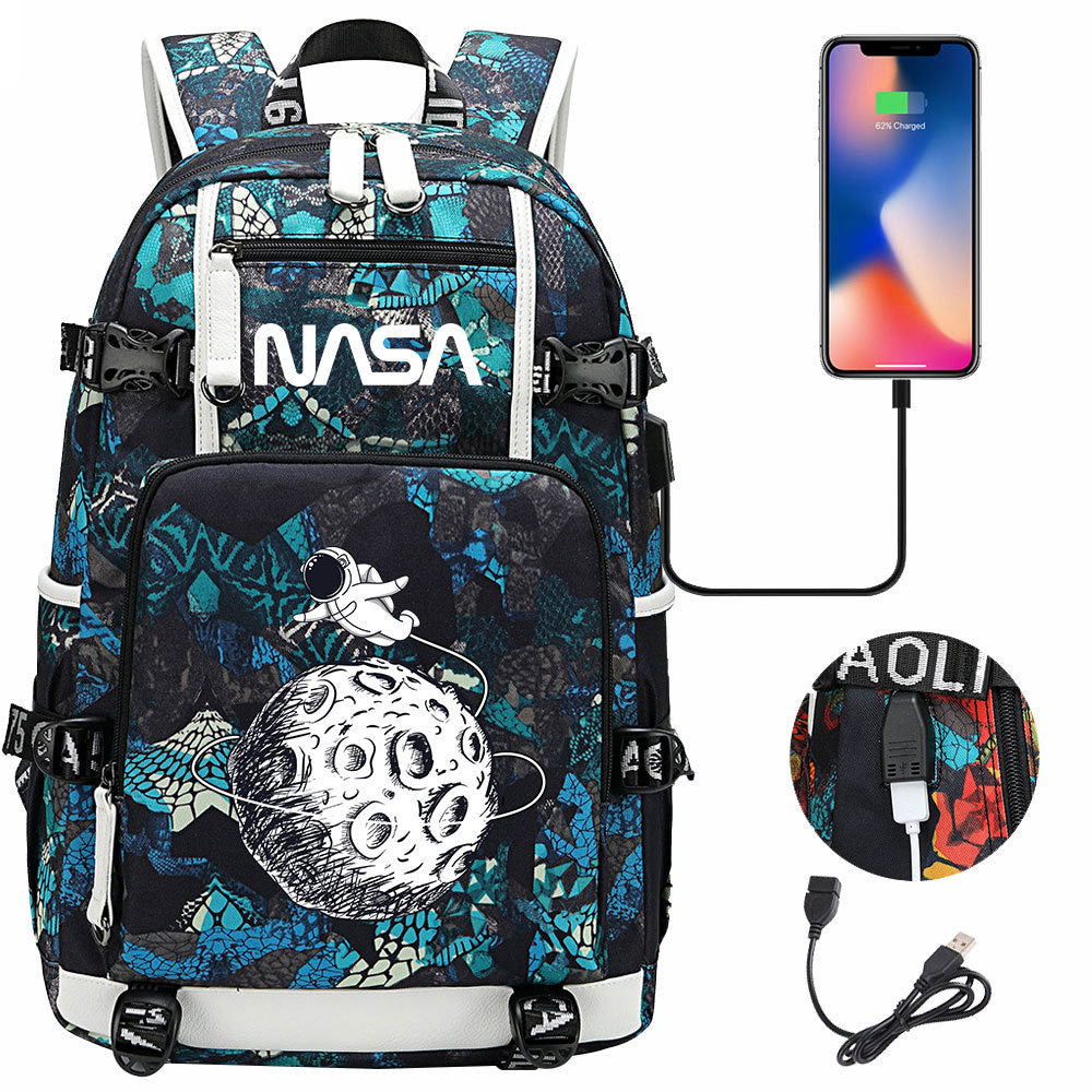 Nasa Space USB Charging Backpack School Notebook Travel Bags