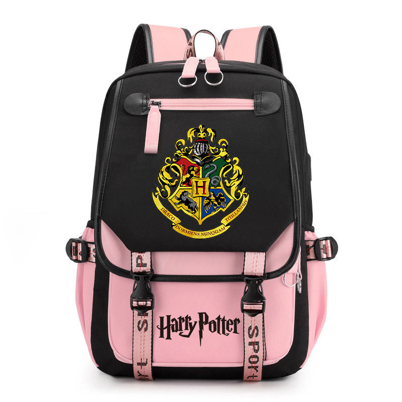 Gryffindor Slytherin Ravenclaw Hufflepuff Waterproof Backpack School Notebook Travel Bags USB Charging