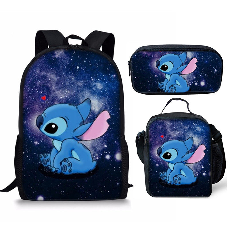 Lilo Stitch Full Printed Backpack Schoolbag Travel Notebook Bag Lunch Bag Pencil Bag for Kids Students 3PCS