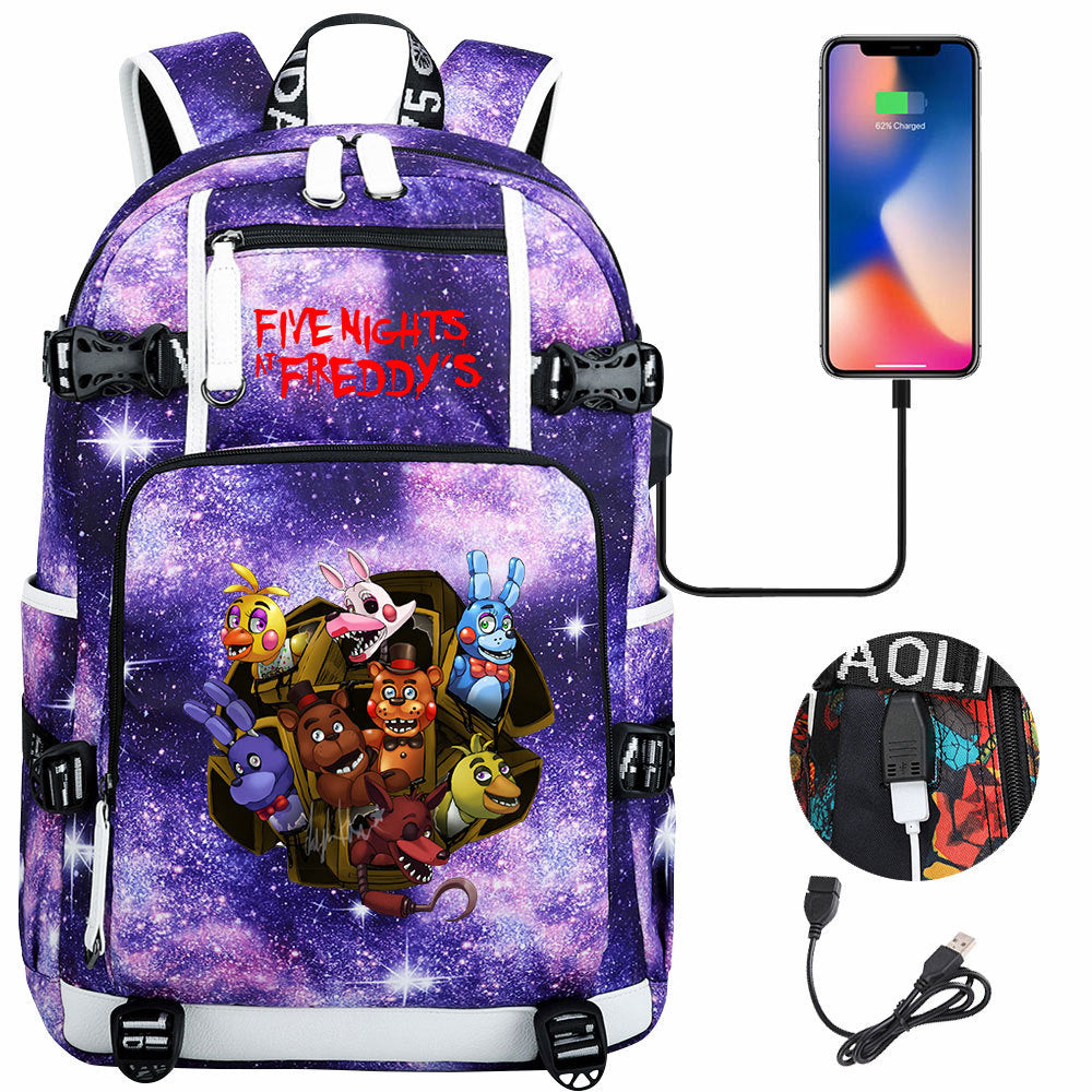 Five Nights At Freddys USB Charging Backpack School Notebook Travel Bags