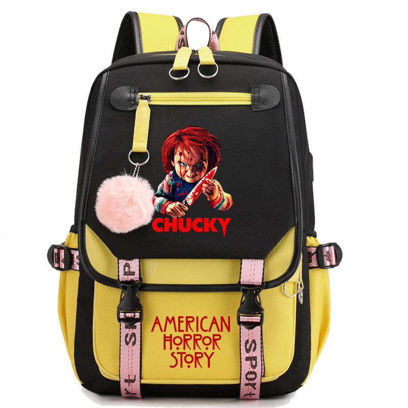 Childs play Chucky Back Waterproof Backpack School Notebook Travel Bags USB Charging