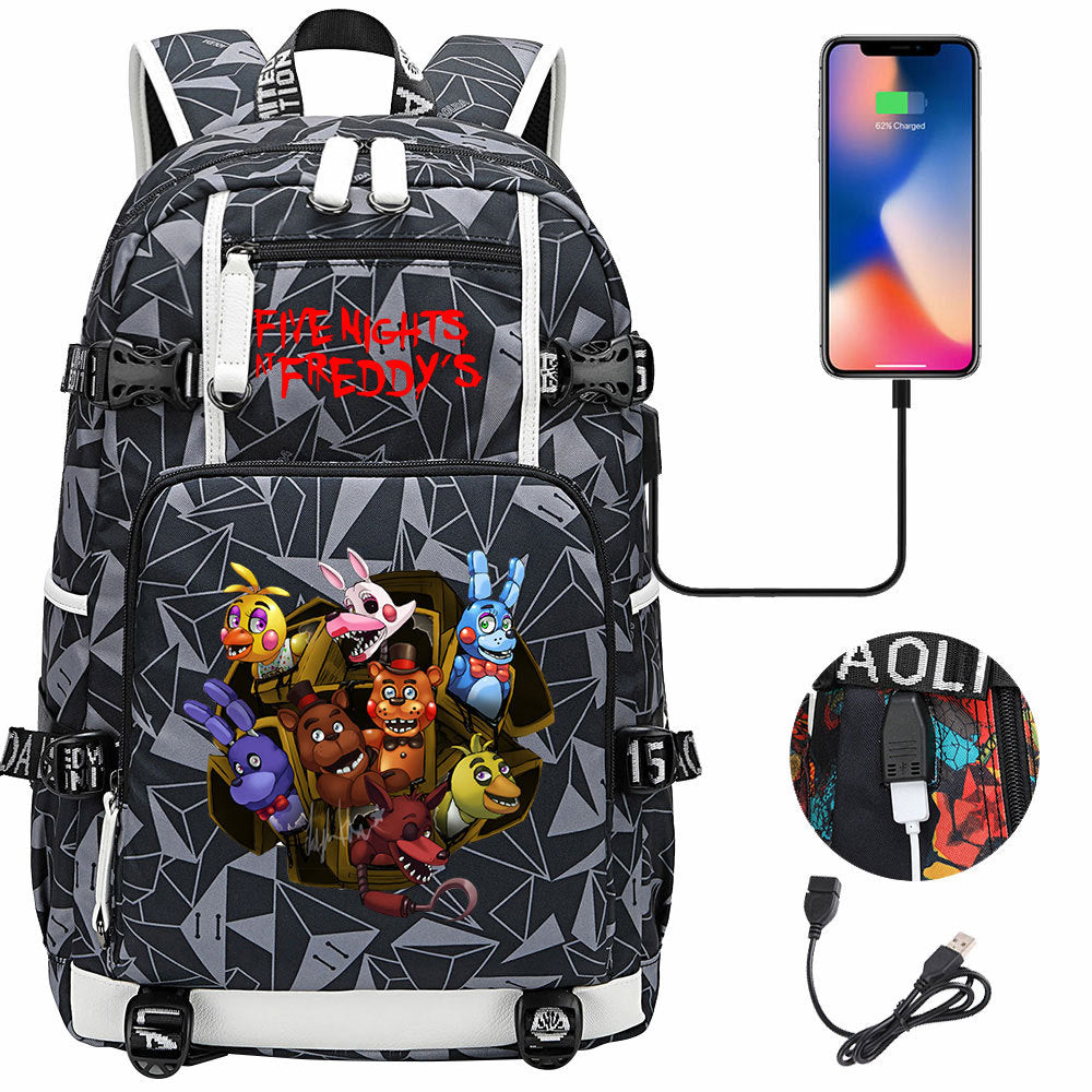 Five Nights At Freddys USB Charging Backpack School Notebook Travel Bags