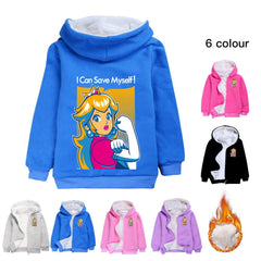 Super Mario Princess Peach Sherpa Lined Hoodie Fleece Sweatshirt Full Zip Hooded Jacket for Kids