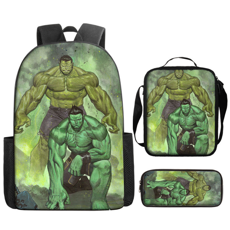 Hulk Superhero Full Printed Backpack Schoolbag Travel Notebook Bag Lunch Bag Pencil Bag for Kids Students 3PCS