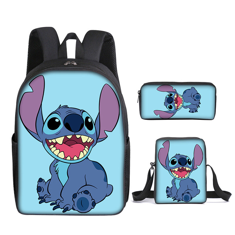 Stitch Full Printed Backpack Schoolbag Travel Notebook Bag Lunch Bag Pencil Bag for Kids Students 3PCS