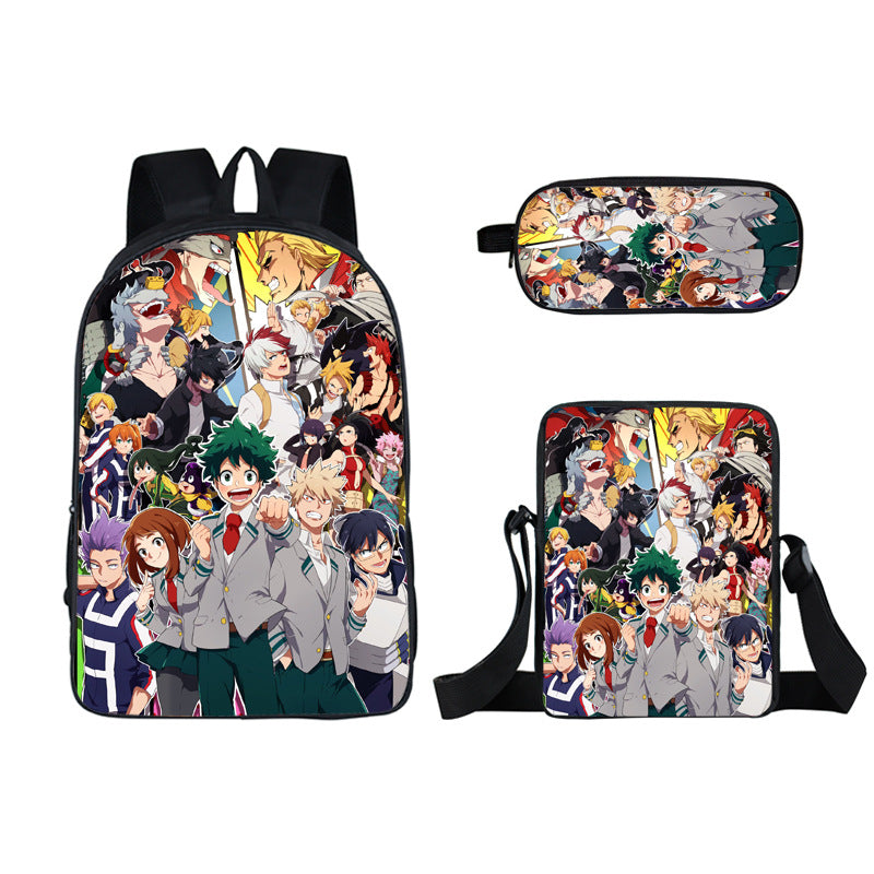 My Hero Academia Full Printed Backpack Schoolbag Travel Notebook Bag Lunch Bag Pencil Bag for Kids Students 3PCS