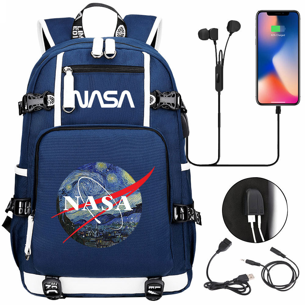 Nasa Space USB Charging Backpack School Notebook Travel Bags