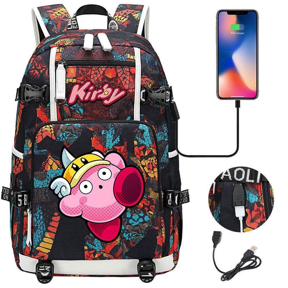 Kirby USB Charging Backpack School Notebook Travel Bags