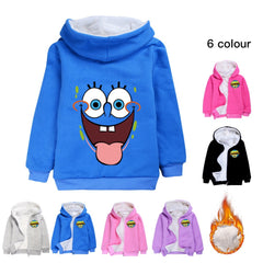 SpongeBob SquarePants Sherpa Lined Hoodie Fleece Sweatshirt Full Zip Hooded Jacket for Kids