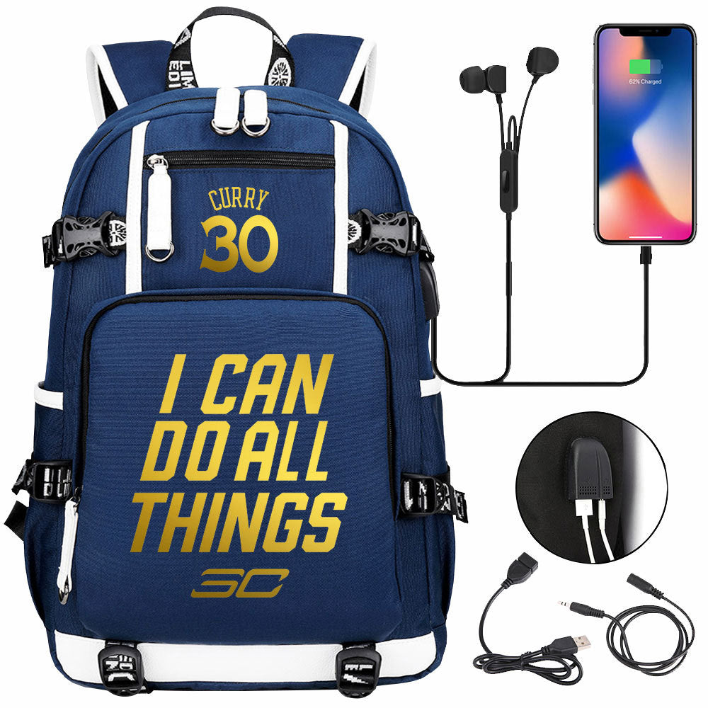 Golden State Basketball Curry Warrior USB Charging Backpack School Notebook Travel Bags