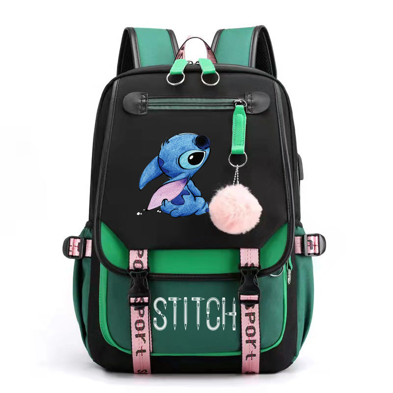 Lilo Stitch Waterproof Backpack School Notebook Travel Bags USB Charging