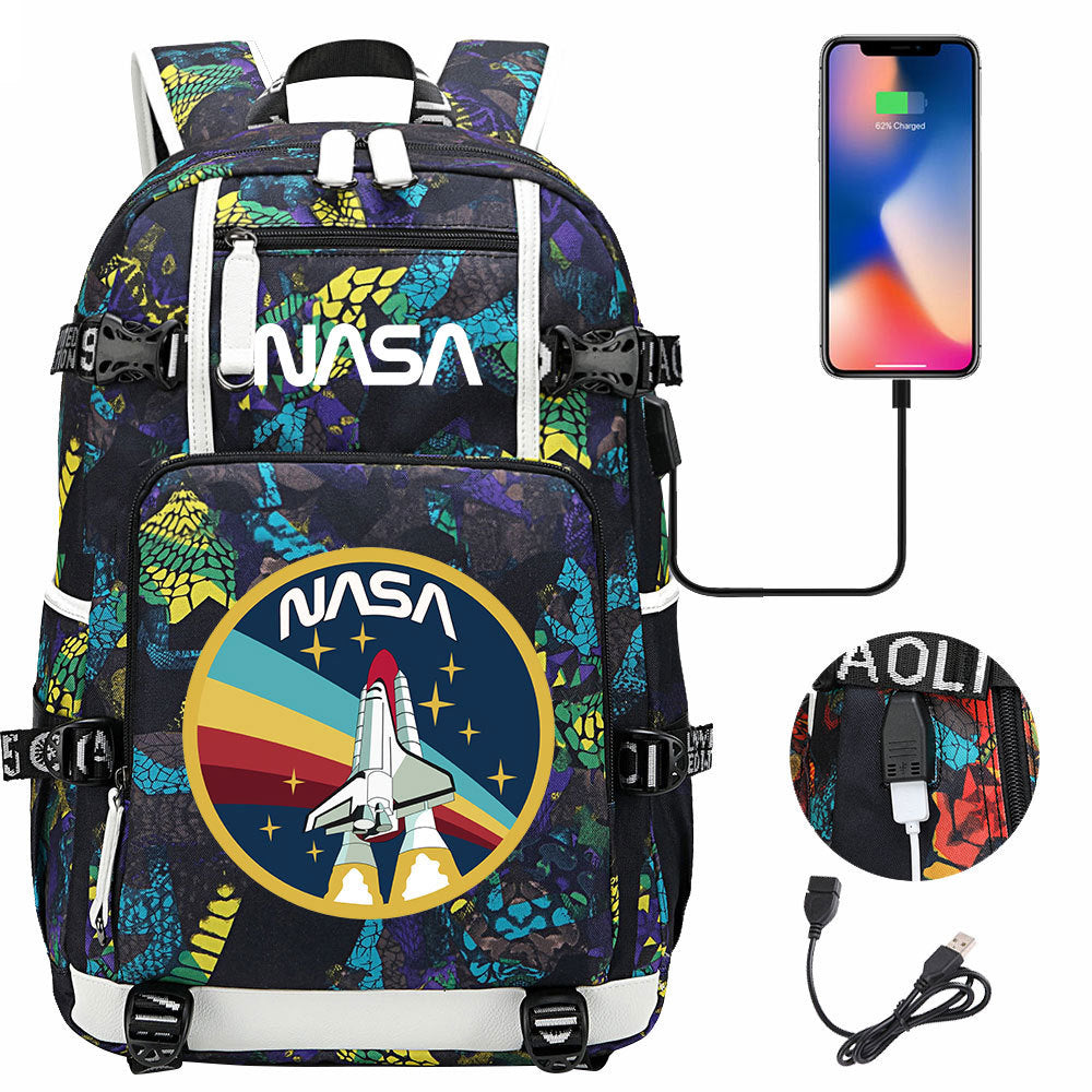 Nasa Space USB Charging Backpack School Notebook Travel Bags