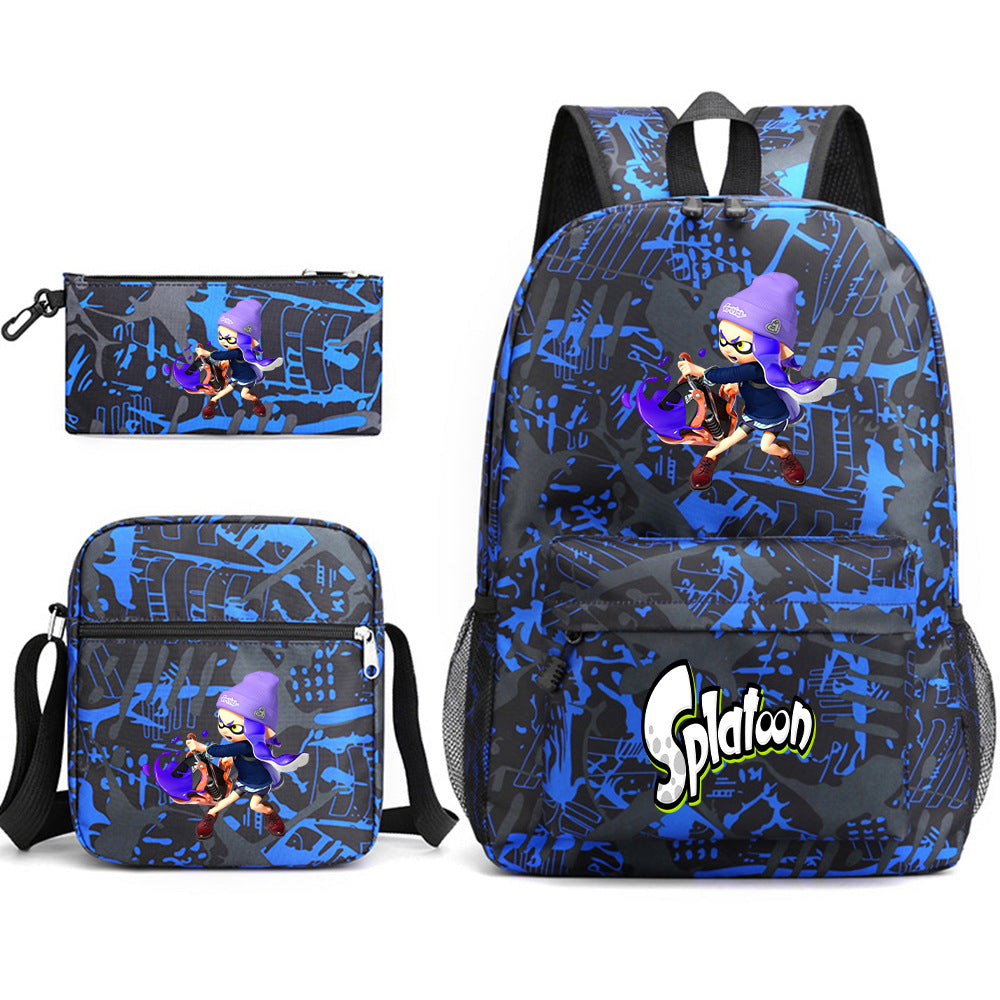 Splatoon Printed Schoolbag Backpack Shoulder Bag Pencil Bag 3pcs set for Kids Students