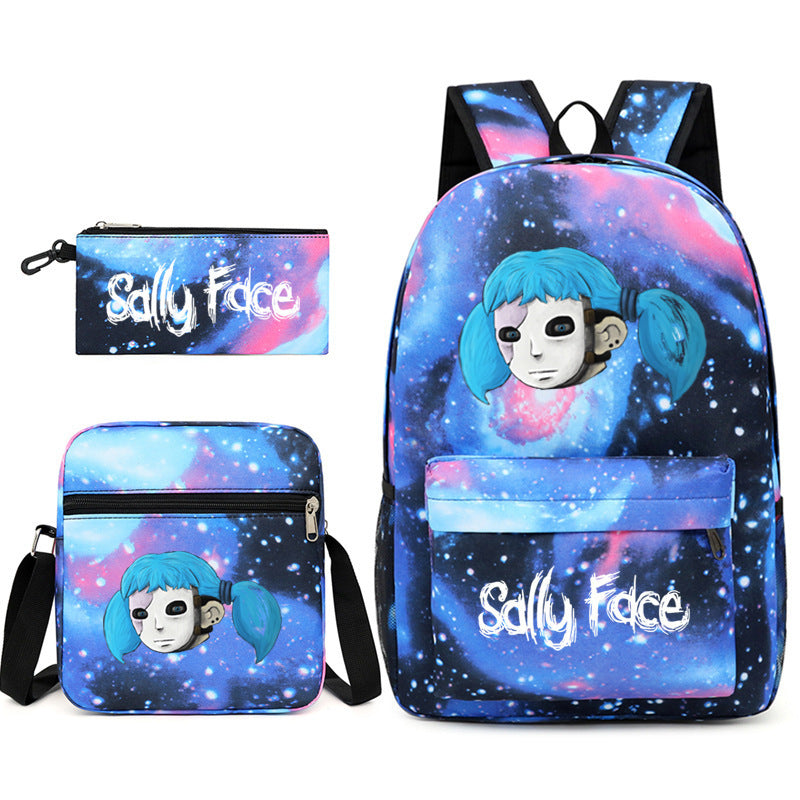 Sally Face Printed Schoolbag Backpack Shoulder Bag Pencil Bag 3pcs set for Kids Students