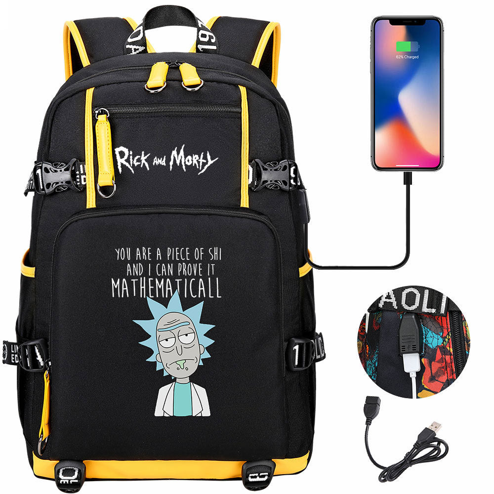 Rick And Morty USB Charging Backpack School Notebook Travel Bags