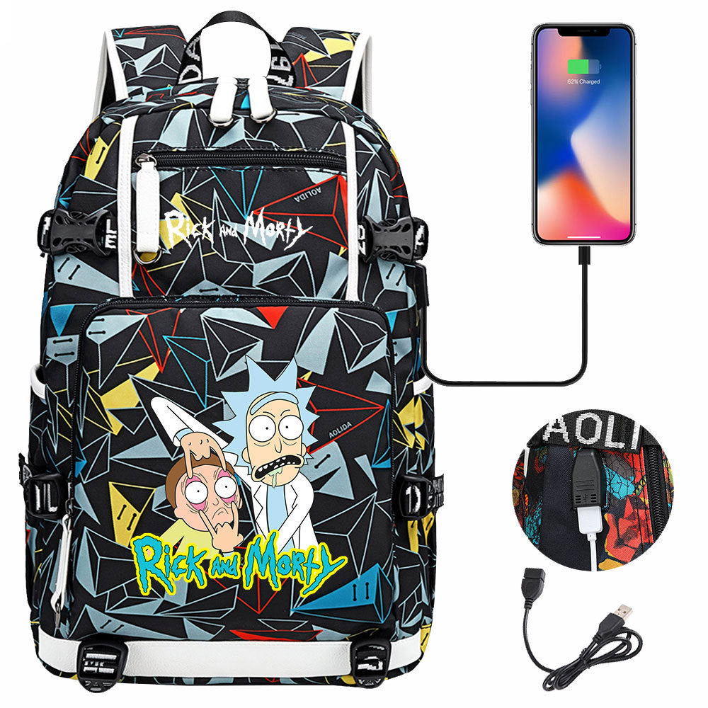 Rick And Morty USB Charging Backpack School Notebook Travel Bags