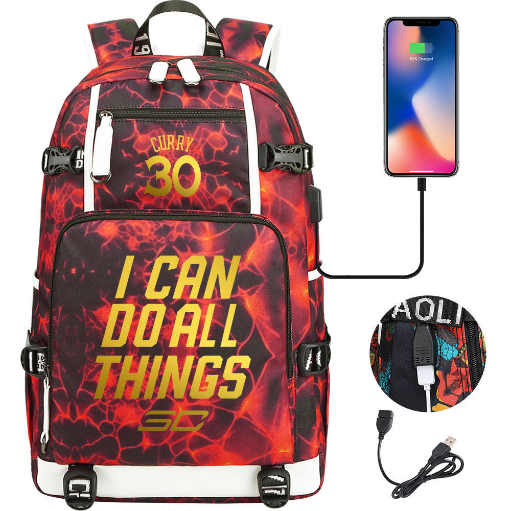 Golden State Basketball Curry Warrior USB Charging Backpack School Notebook Travel Bags