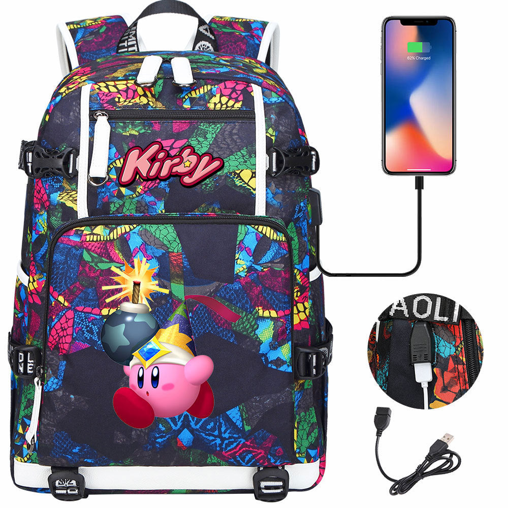 Kirby USB Charging Backpack School Notebook Travel Bags