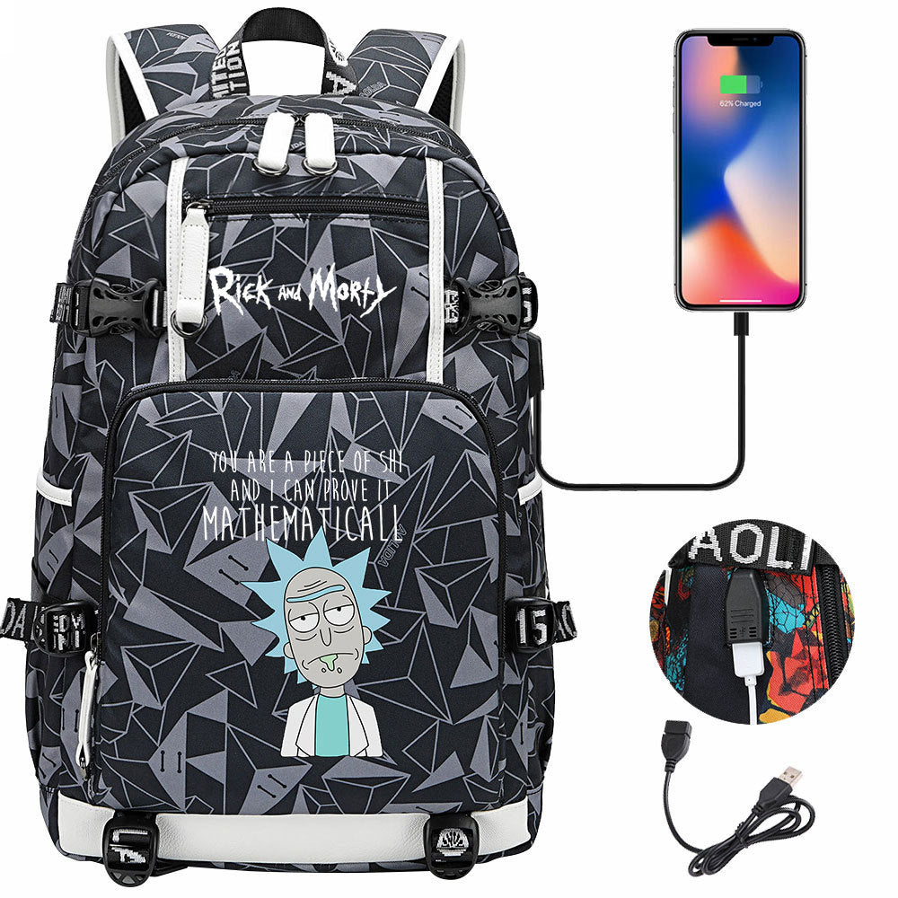 Rick And Morty USB Charging Backpack School Notebook Travel Bags