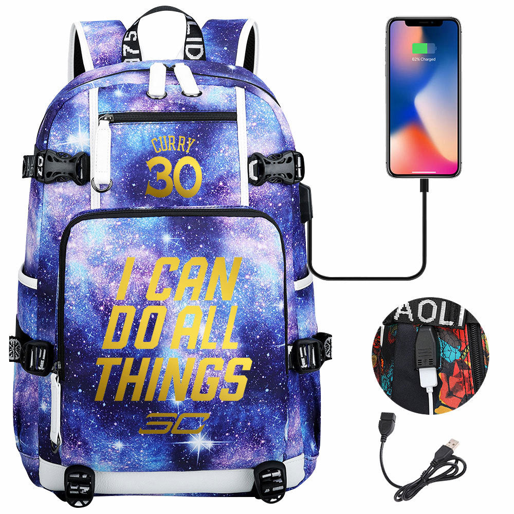 Golden State Basketball Curry Warrior USB Charging Backpack School Notebook Travel Bags