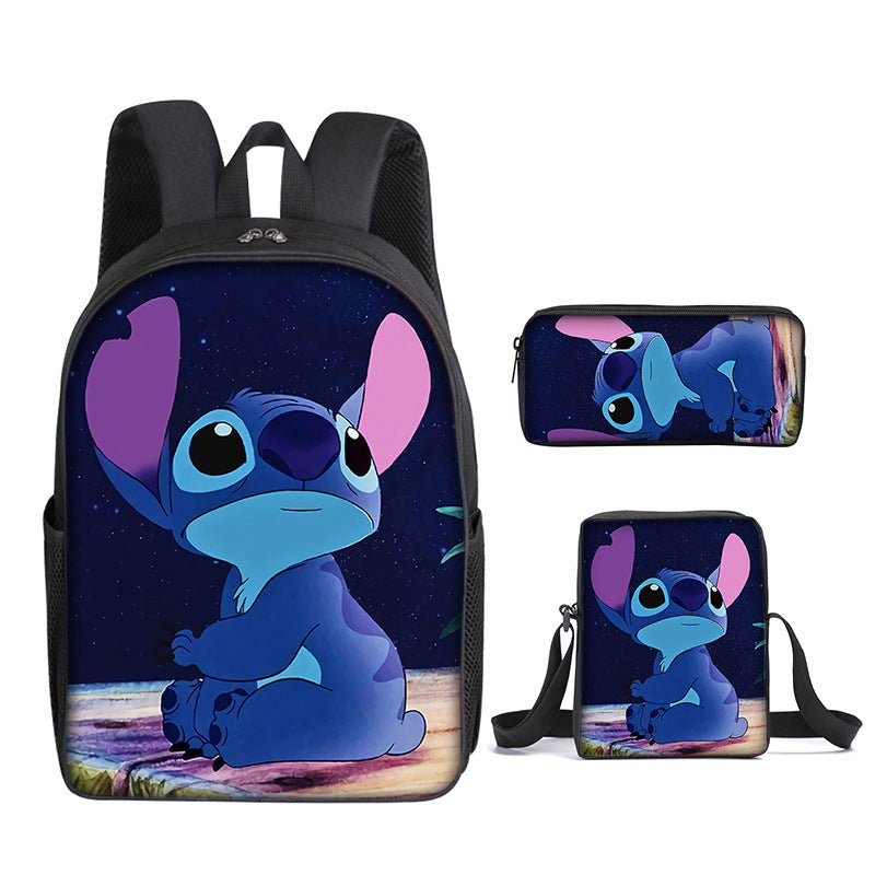 Stitch Full Printed Backpack Schoolbag Travel Notebook Bag Lunch Bag Pencil Bag for Kids Students 3PCS