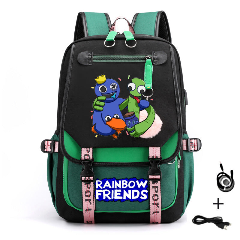 Rainbow Friends Waterproof Backpack School Notebook Travel Bags USB Charging