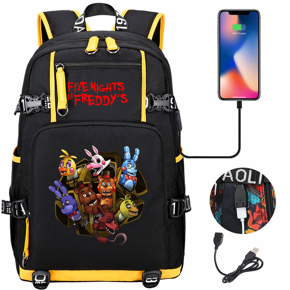 Five Nights At Freddys USB Charging Backpack School Notebook Travel Bags