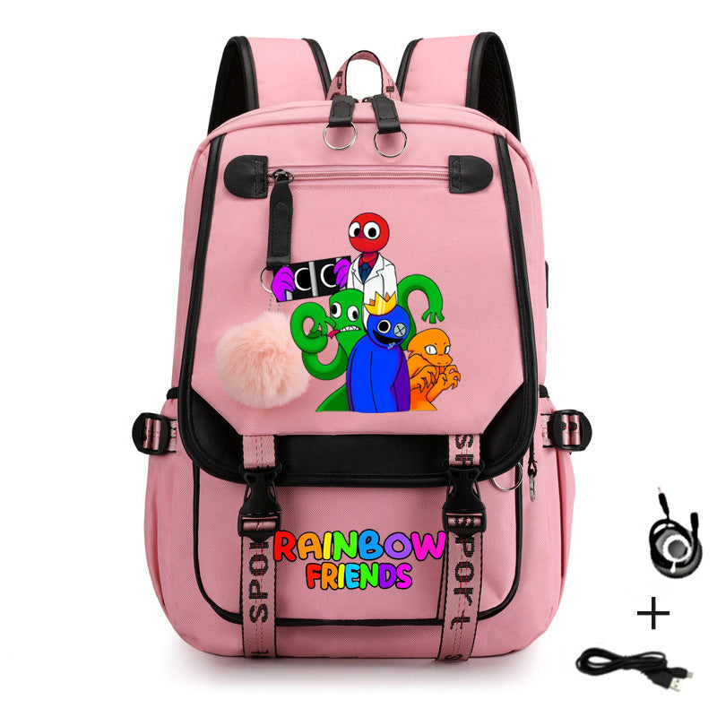 Rainbow Friends Waterproof Backpack School Notebook Travel Bags USB Charging