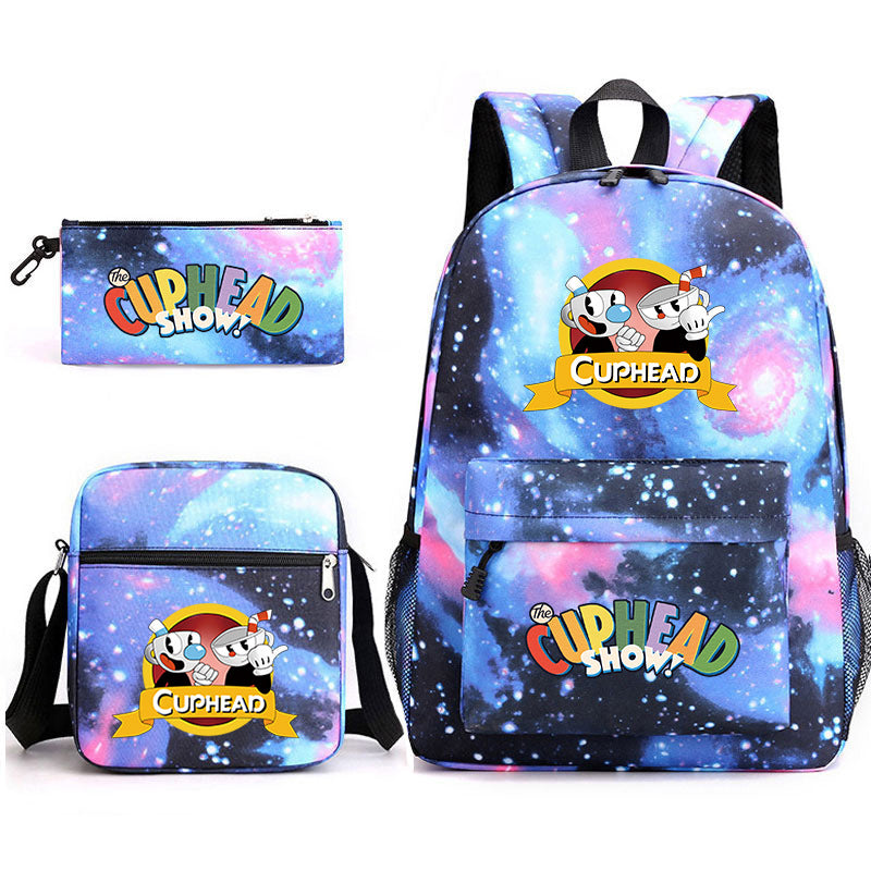 Cuphead Printed Schoolbag Backpack Shoulder Bag Pencil Bag 3pcs set for Kids Students