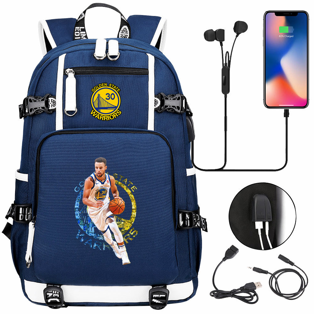 Golden State Basketball Curry Warrior USB Charging Backpack School Notebook Travel Bags