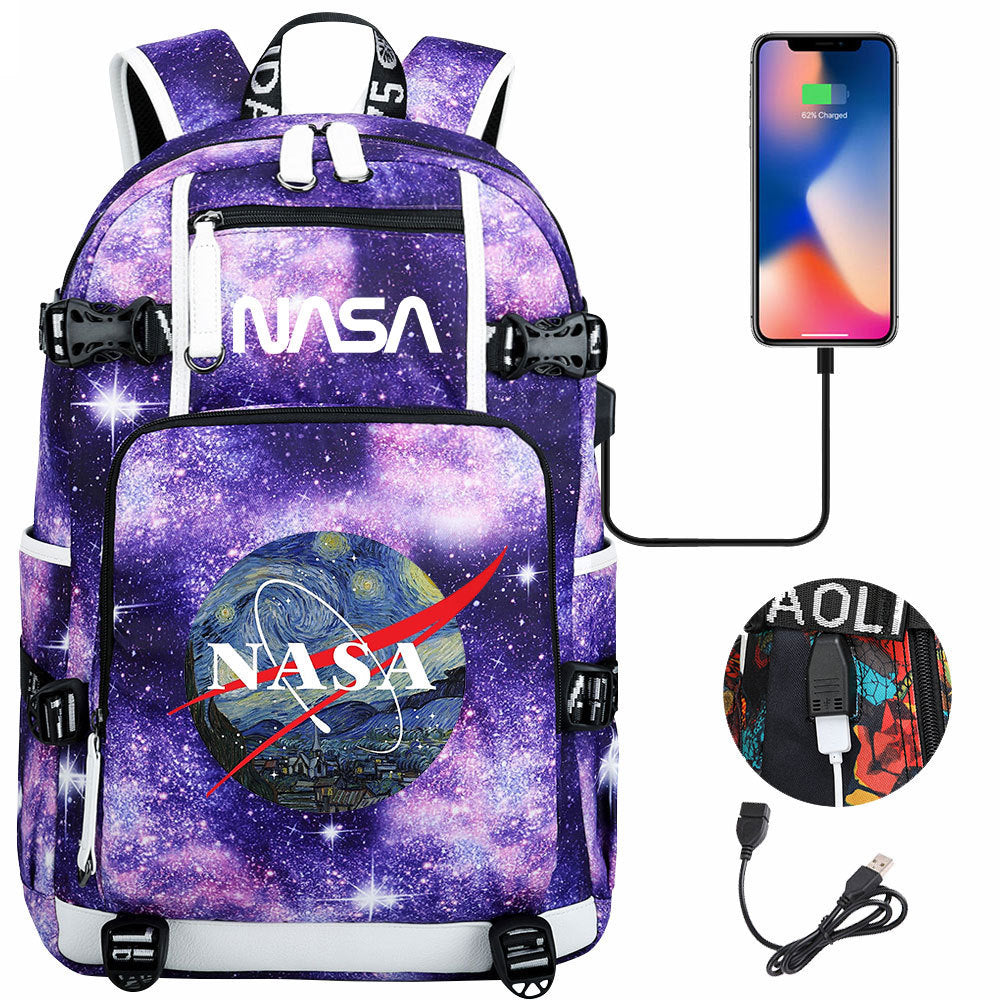 Nasa Space USB Charging Backpack School Notebook Travel Bags