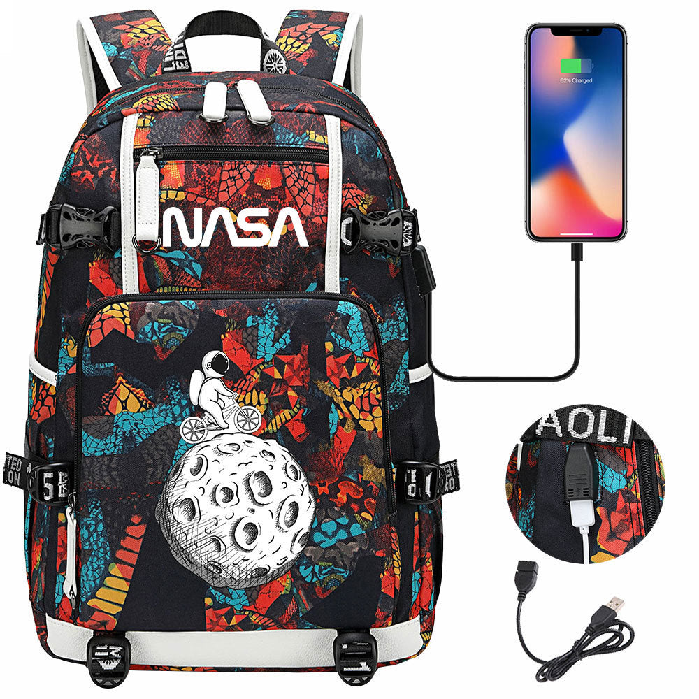 Nasa Space USB Charging Backpack School Notebook Travel Bags