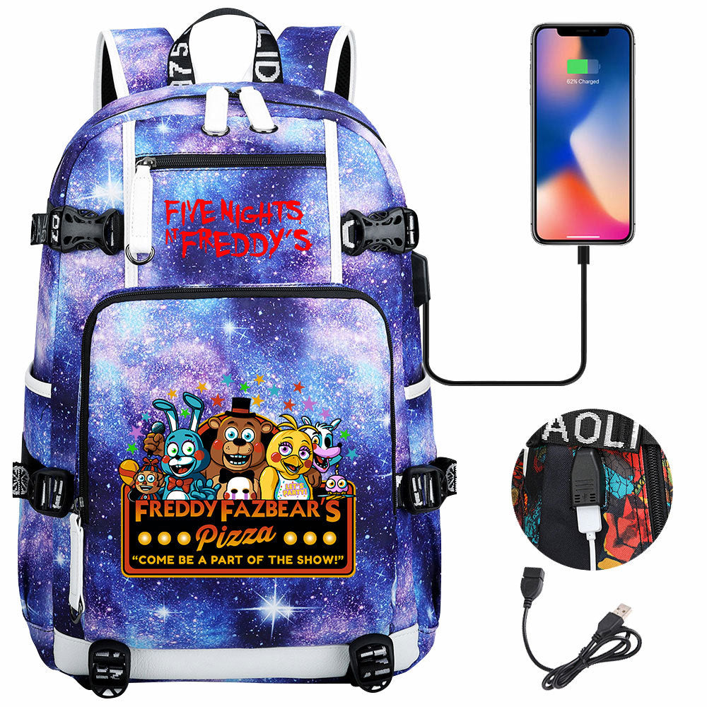 Five Nights At Freddys USB Charging Backpack School Notebook Travel Bags