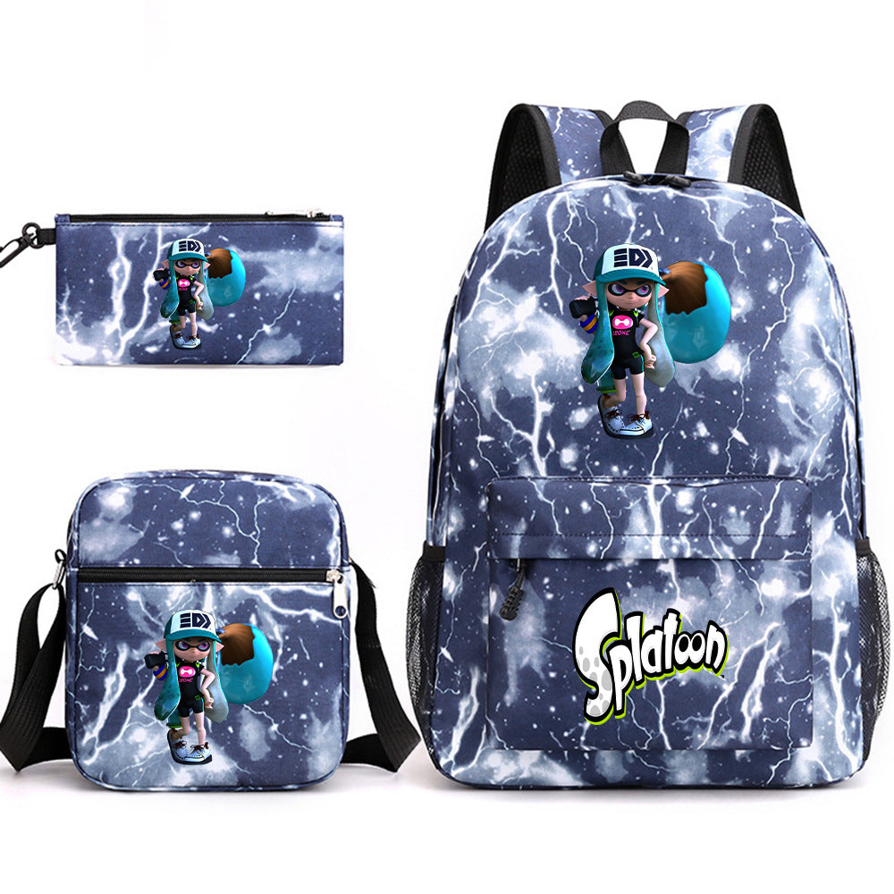 Splatoon Printed Schoolbag Backpack Shoulder Bag Pencil Bag 3pcs set for Kids Students