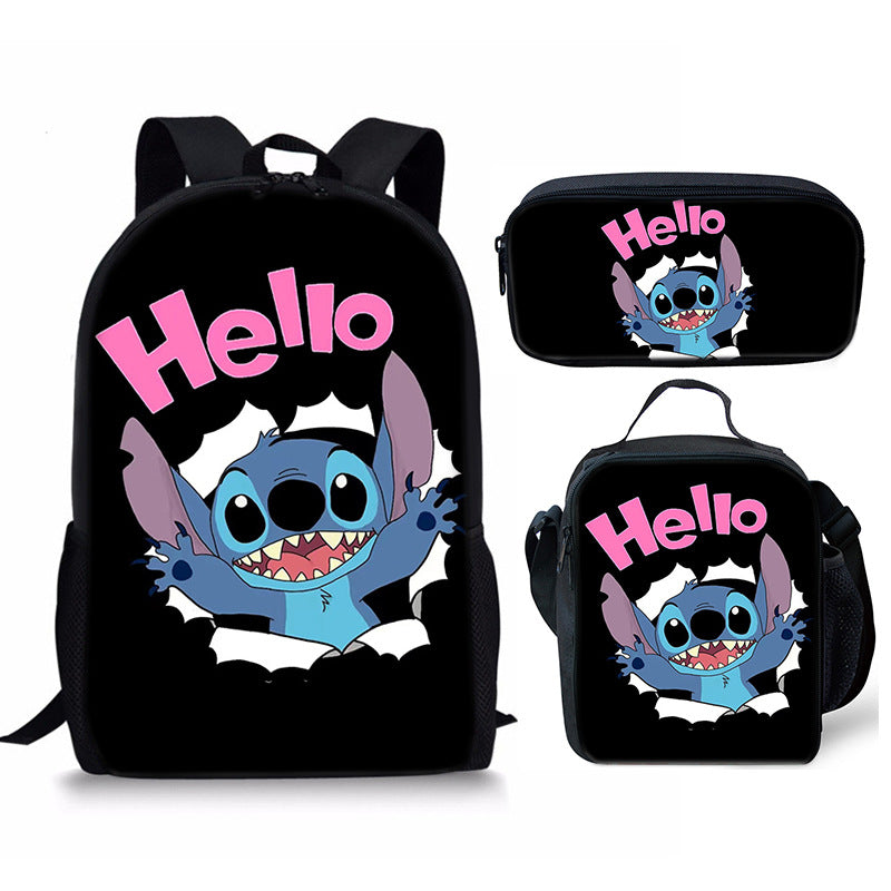 Lilo Stitch Full Printed Backpack Schoolbag Travel Notebook Bag Lunch Bag Pencil Bag for Kids Students 3PCS