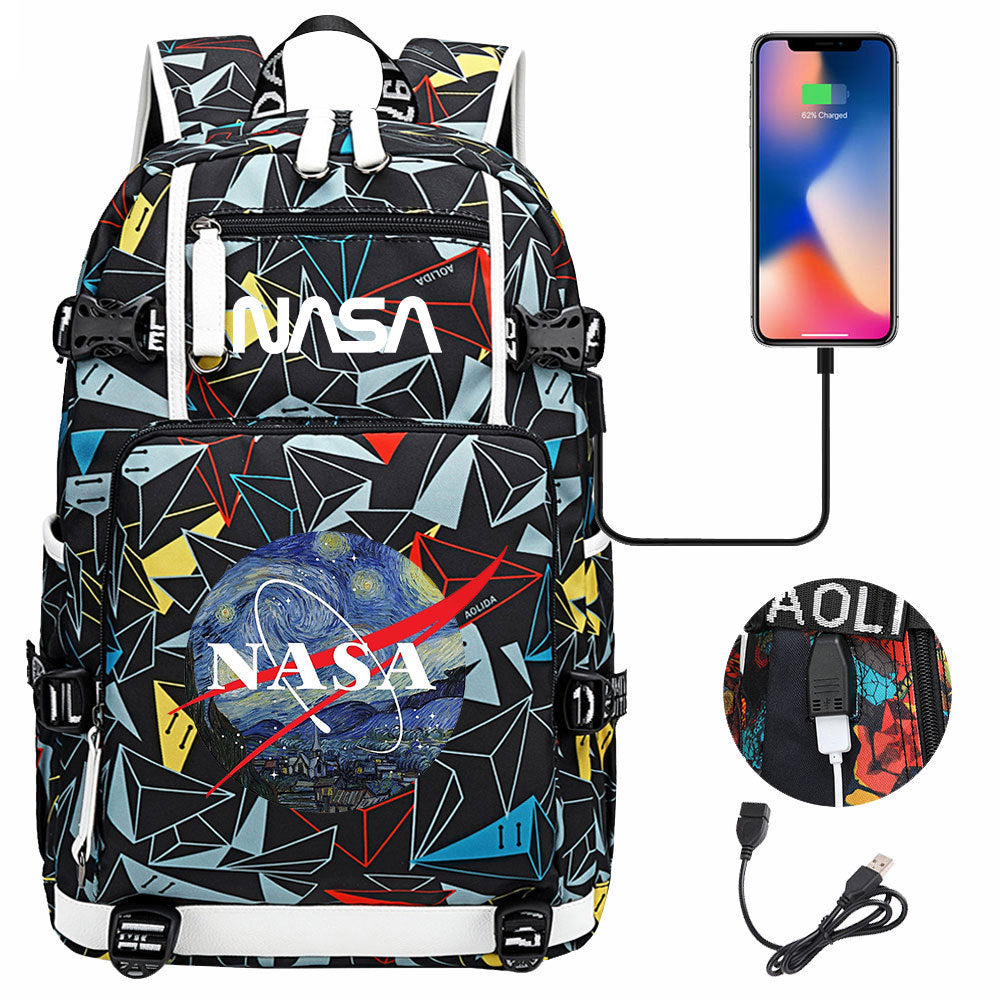 Nasa Space USB Charging Backpack School Notebook Travel Bags