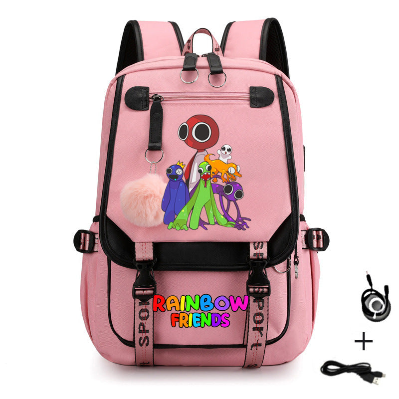 Rainbow Friends Waterproof Backpack School Notebook Travel Bags USB Charging